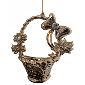 BLOMSTERKURV ORNAMENT  GYLDEN MED GLIMMER