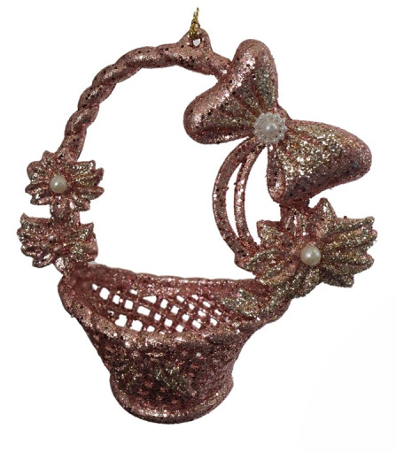 BLOMSTERKURV ORNAMENT  ROSA MED GLIMMER