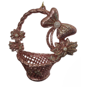 BLOMSTERKURV ORNAMENT  ROSA MED GLIMMER